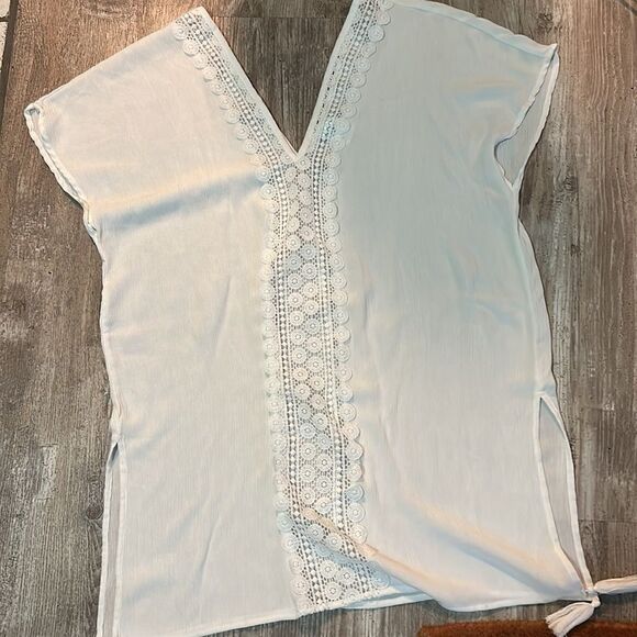 KONA Sol Womens Swim Cover Up Top White Short Sleeve V Neck sz S - Picture 6 of 8
